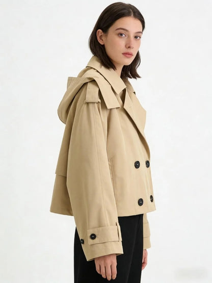 Beige cropped trench jacket with double-breasted front