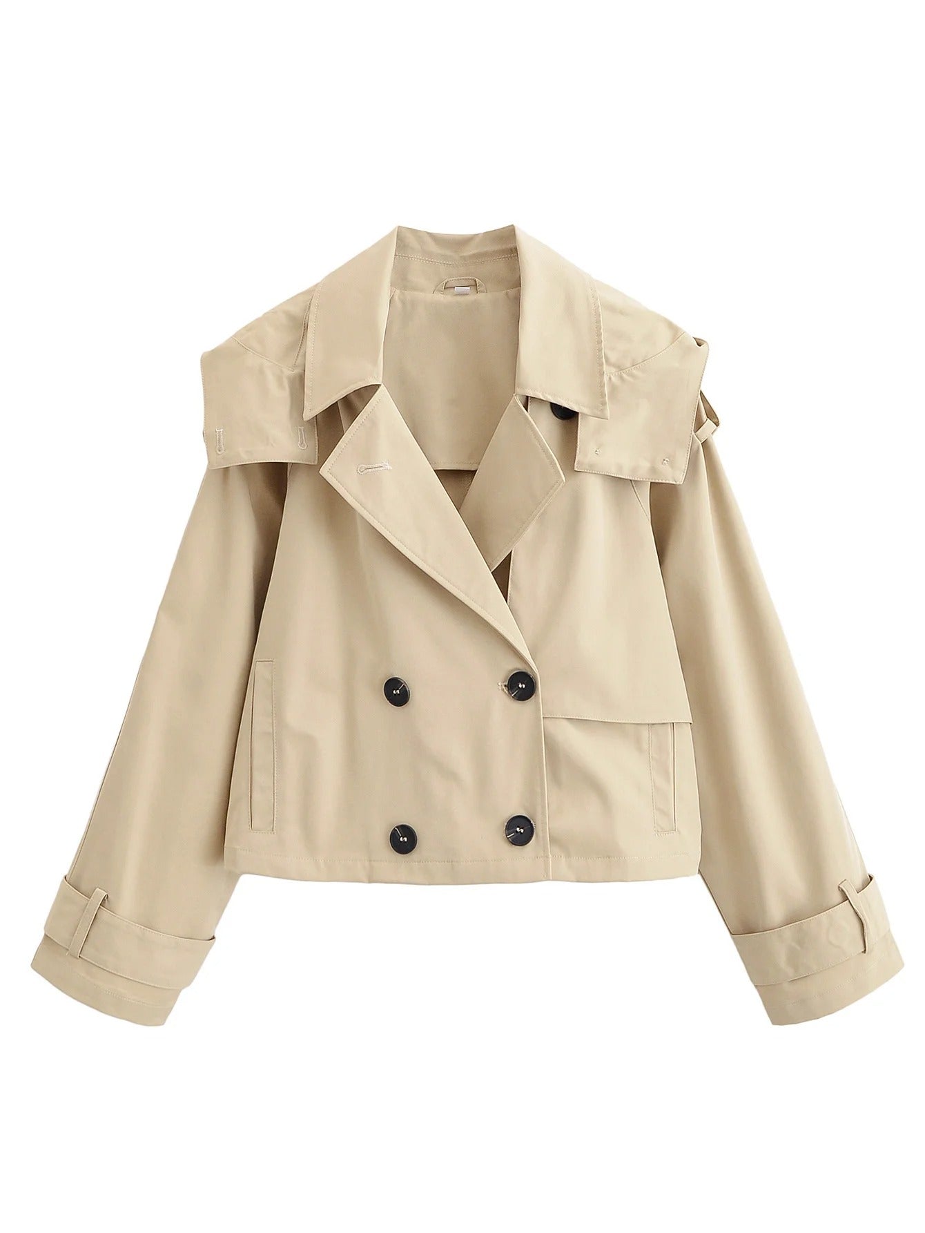 Beige cropped trench jacket with double-breasted front