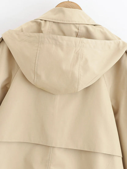 Beige cropped trench jacket with double-breasted front