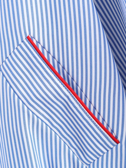 Light blue striped zip jacket with red heart patch